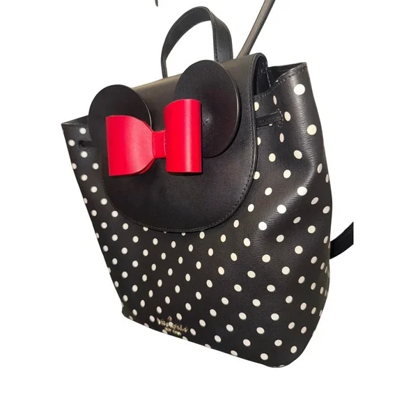 Kate Spade New York Minnie Mouse Polka Dot Backpack Black Red Bow Disney - Picture 6 of 14